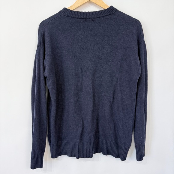 J Crew Merino Wool Blend Sweater Womens L Navy Blue Pockets Soft Preppy Work - Picture 3 of 7